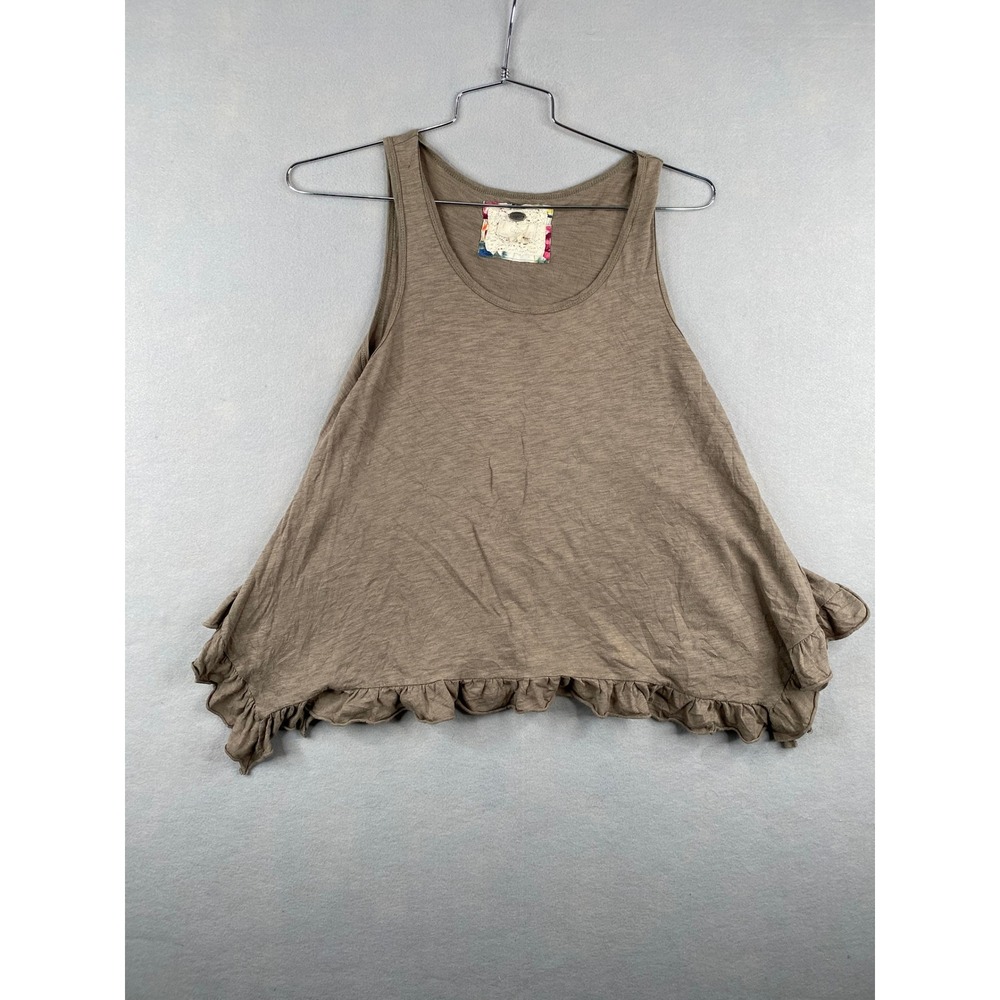 Cupio Womens Sleeveless Ruffle Hem Tank Top Taupe Brown Slub Knit Size Medium